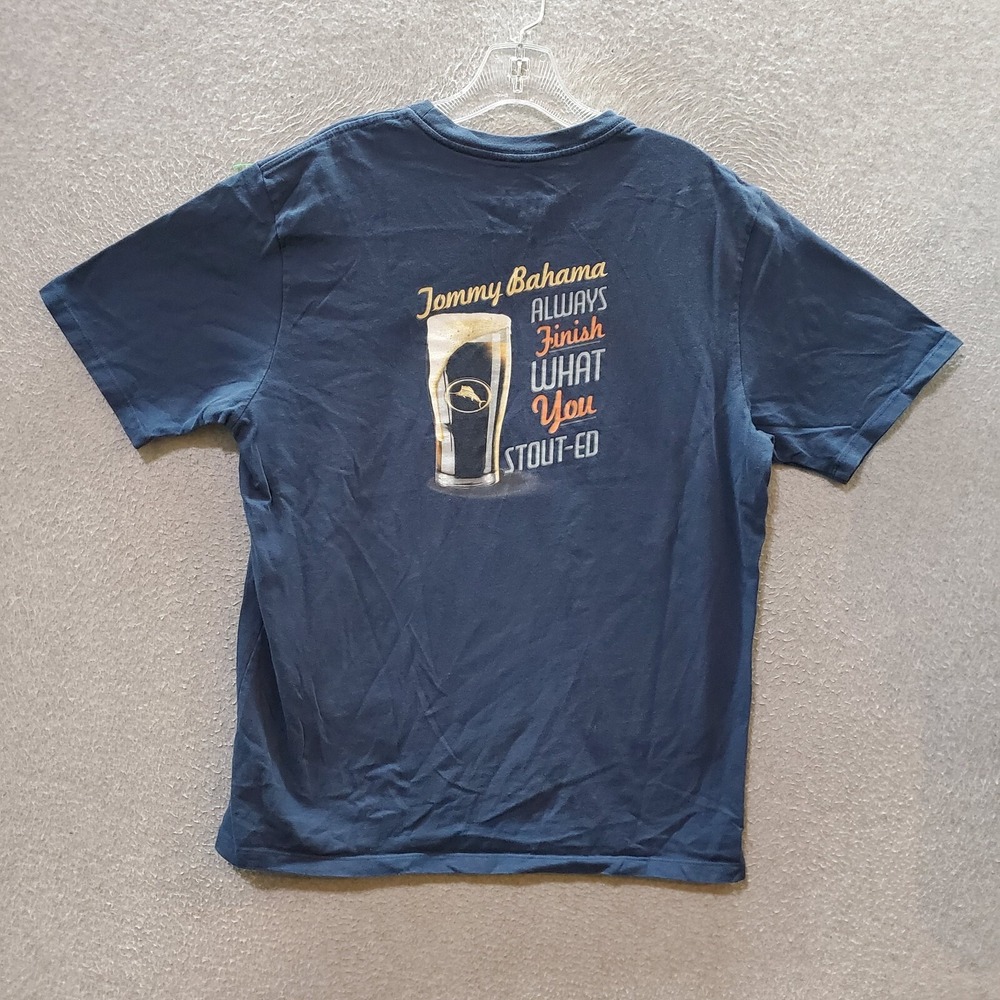 Tommy Bahama Relax Men T-Shirt Medium Blue Always Finish What You Stout-ed Beer